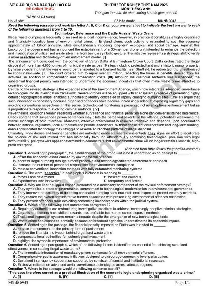 De thi thu tot nghiep THPT 2026 mon Anh - So GD Lao Cai