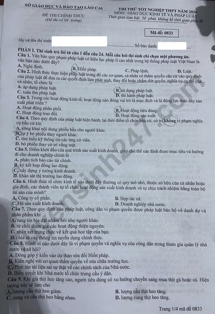 De thi thu tot nghiep THPT 2026 mon GDKTPL - So GD Lao Cai