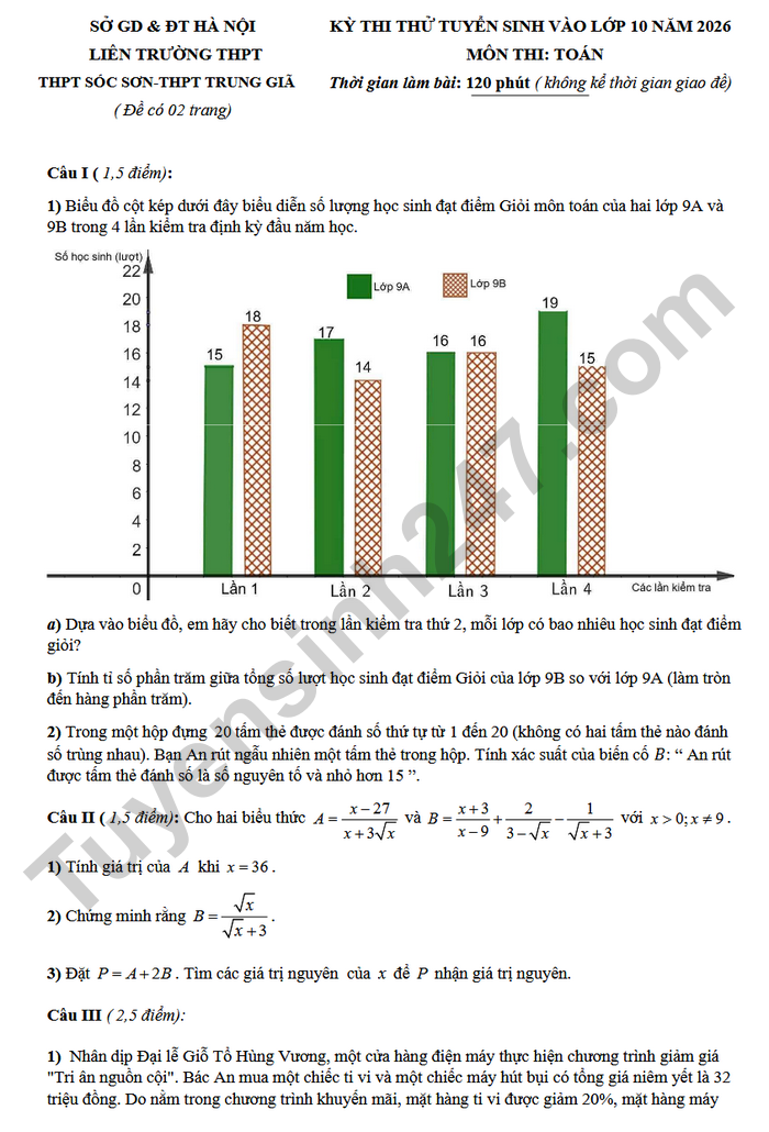 De thi thu vao lop 10 nam 2026 mon Toan - Lien truong THPT Soc Son-Trung Gia
