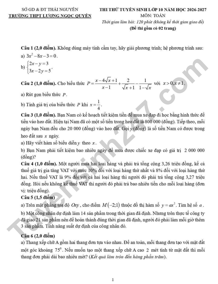 De thi thu vao lop 10 mon Toan 2026 - THPT Luong Ngoc Quyen (co dap an)