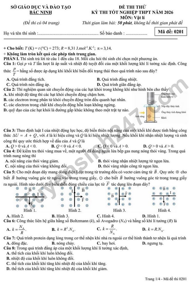 De thi thu tot nghiep THPT 2026 mon Vat ly So GD-DT Bac Ninh