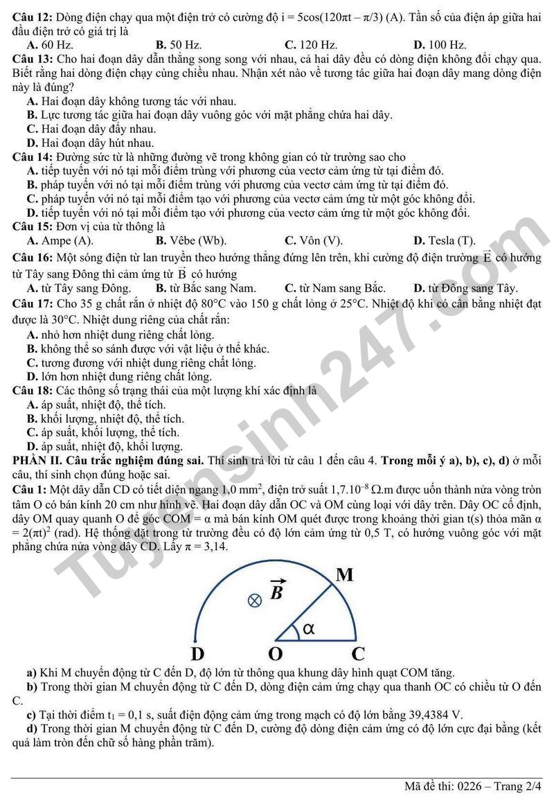 De thi thu tot nghiep THPT 2026 lan 1 mon Vat ly - So GD&DT Hung Yen