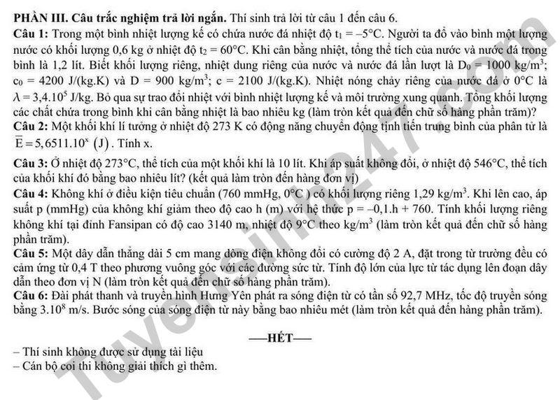 De thi thu tot nghiep THPT 2026 lan 1 mon Vat ly - So GD&DT Hung Yen