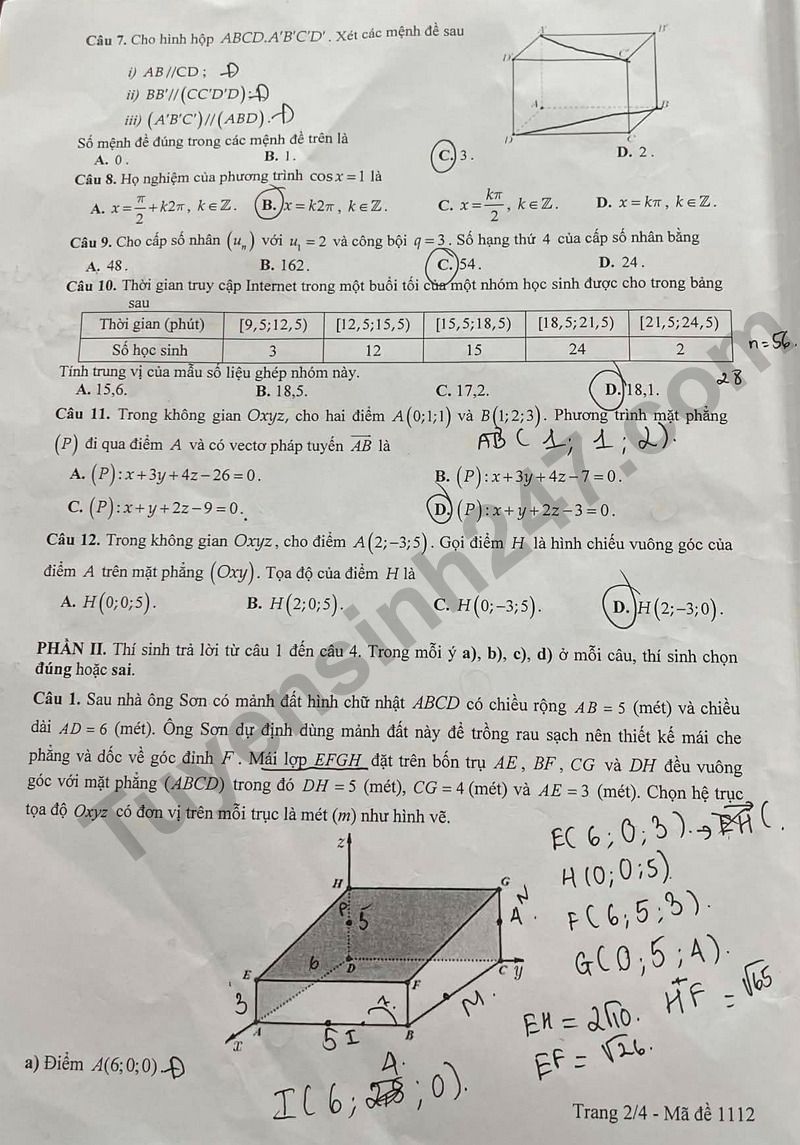 De thi thu tot nghiep THPT nam 2026 lan 1 mon Toan So GD&DT tinh Thanh Hoa (Co dap an)