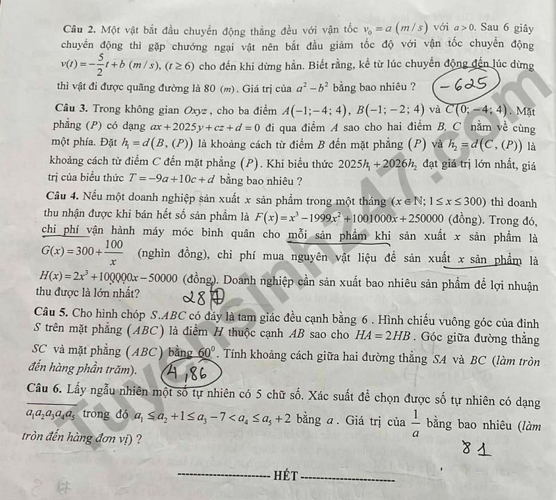 De thi thu tot nghiep THPT nam 2026 lan 1 mon Toan So GD&DT tinh Thanh Hoa (Co dap an)