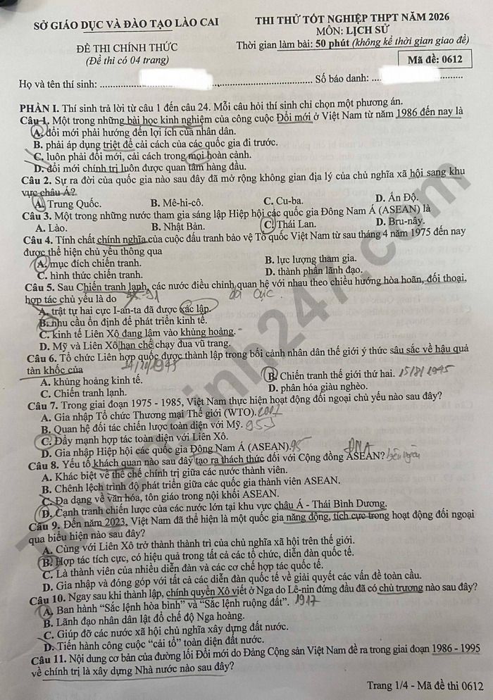 De thi thu TN THPT 2026 So GD Lao Cai - mon Su