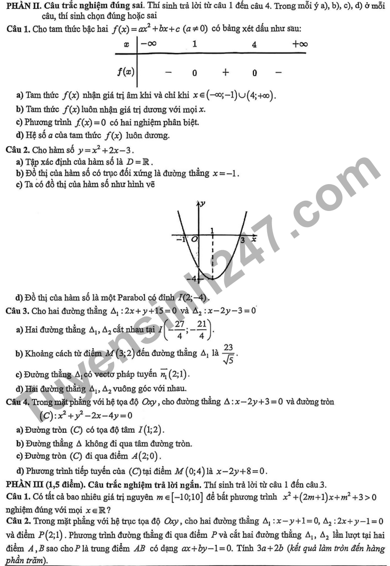De giua ki 2 Toan 10 truong THPT Xuan Phuong nam 2026