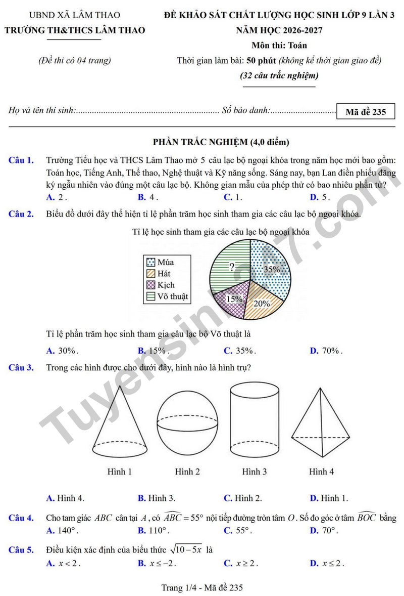 De khao sat Toan 9 lan 3 nam 2025 - 2026 truong TH&THCS Lam Thao – Bac Ninh (Co dap an)