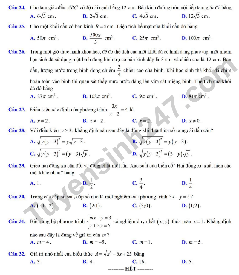 De khao sat Toan 9 lan 3 nam 2025 - 2026 truong TH&THCS Lam Thao – Bac Ninh (Co dap an)