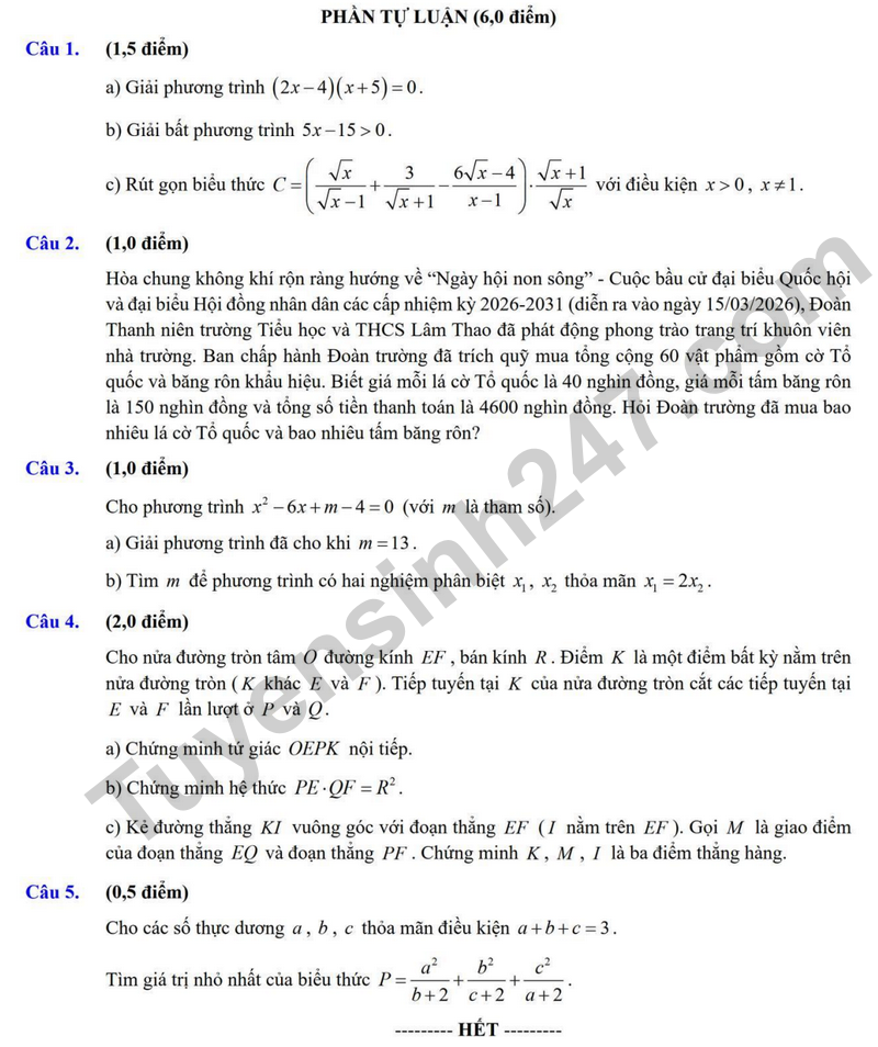 De khao sat Toan 9 lan 3 nam 2025 - 2026 truong TH&THCS Lam Thao – Bac Ninh (Co dap an)