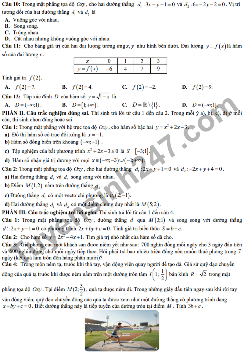 De giua ky 2 Toan 10 truong THPT Huong Hoa  nam 2026
