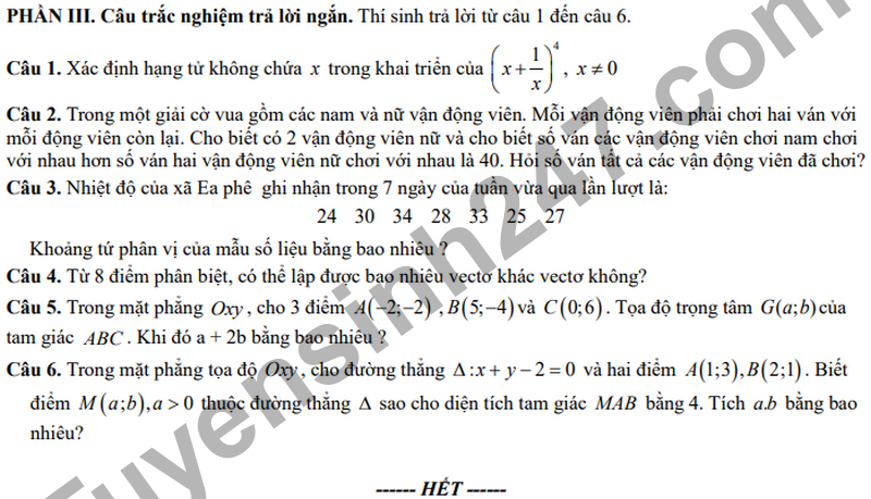 De giua ki 2 Toan 10 truong THPT Le Hong Phong 1 nam 2026