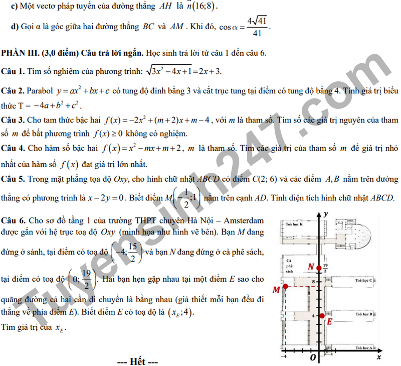 De giua hoc ki 2 Toan 10 truong THPT chuyen Amsterdam nam 2026
