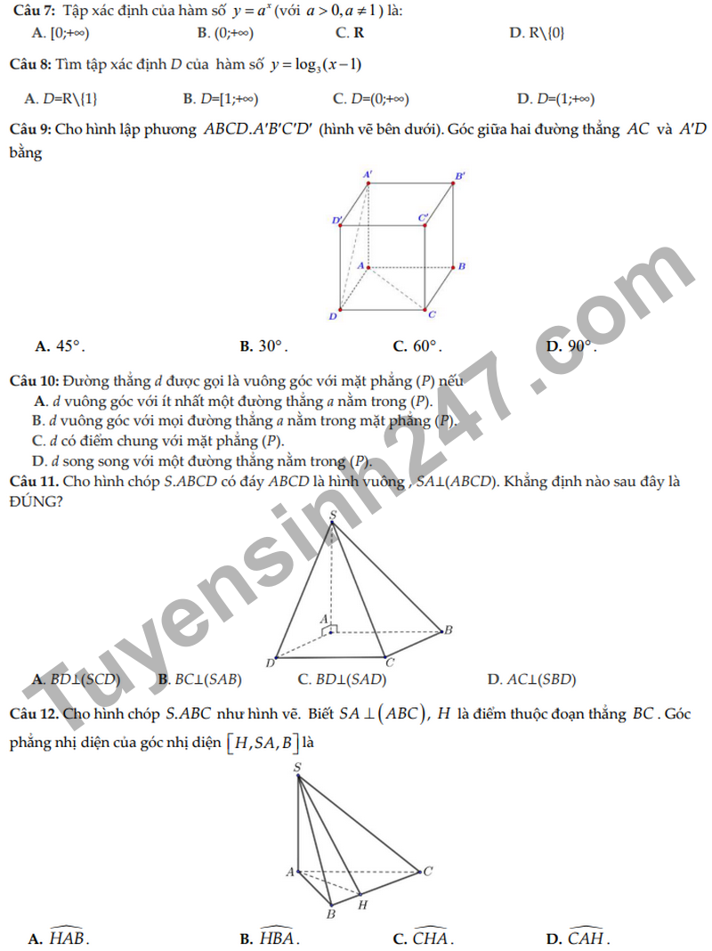 De giua hoc ky 2 Toan 11 truong THPT Gia Binh 1 nam 2026
