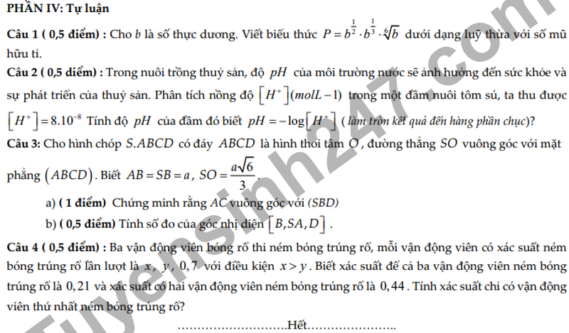 De giua hoc ky 2 Toan 11 truong THPT Gia Binh 1 nam 2026