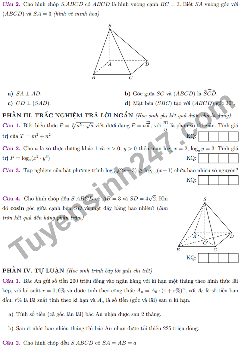 De giua ki 2 Toan 11 truong THPT Le Quy Don nam 2026