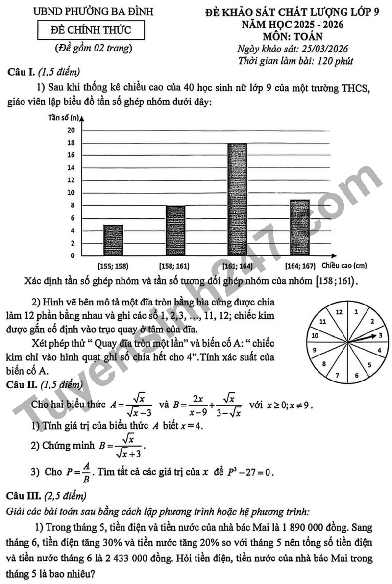 De khao sat chat luong Toan 9 phuong Ba Dinh nam 2026