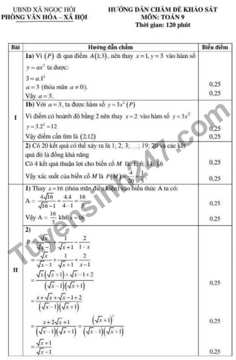 De khao sat chat luong Toan 9 thang 3 xa Ngoc Hoi nam 2026