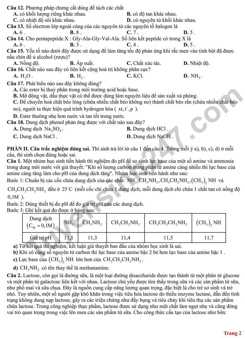 Dap an va de thi thu tot nghiep THPT 2026 lan 1 mon Hoa Lien truong So GDDT Bac Ninh