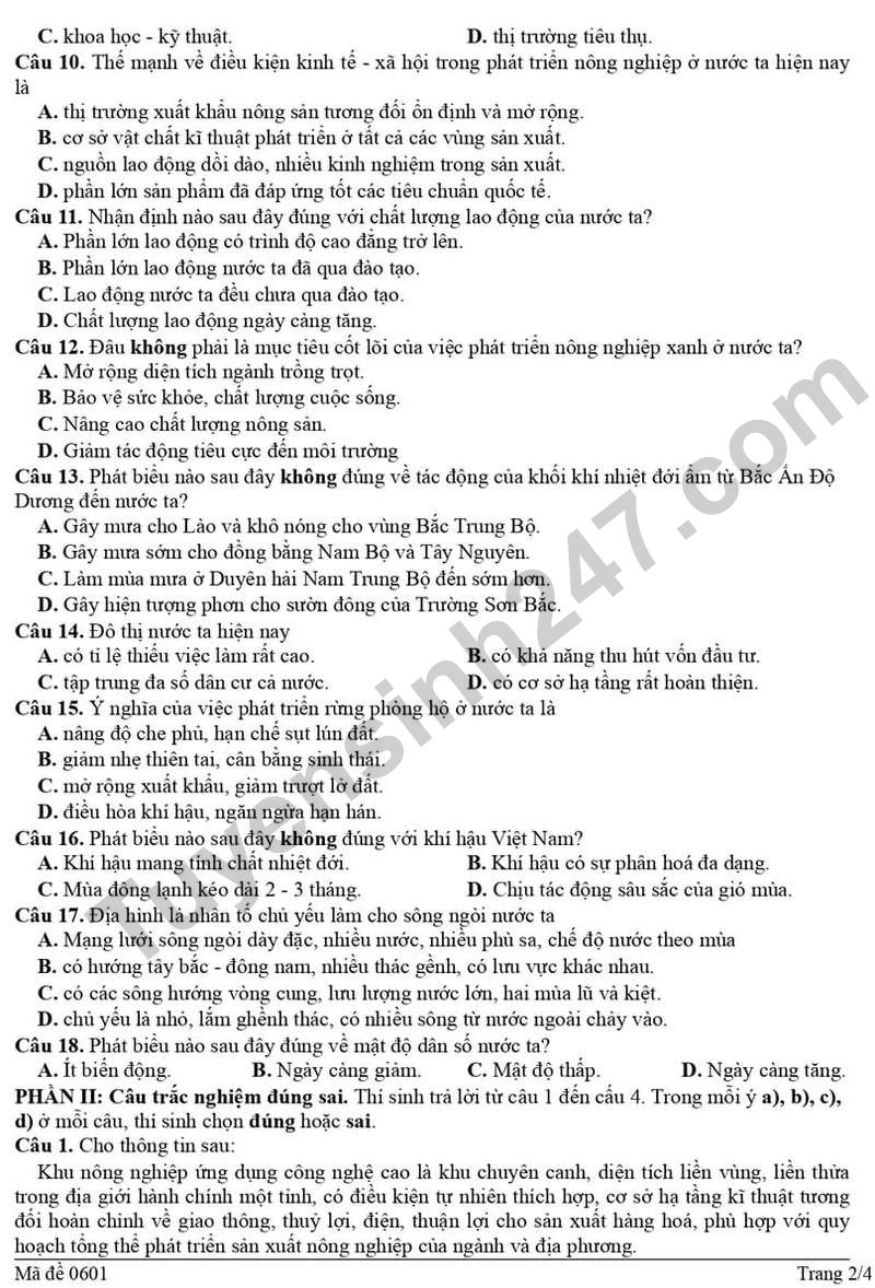 De khao sat chat luong THPT mon Dia 12 - Cum 09 - So GD&DT Ha Noi