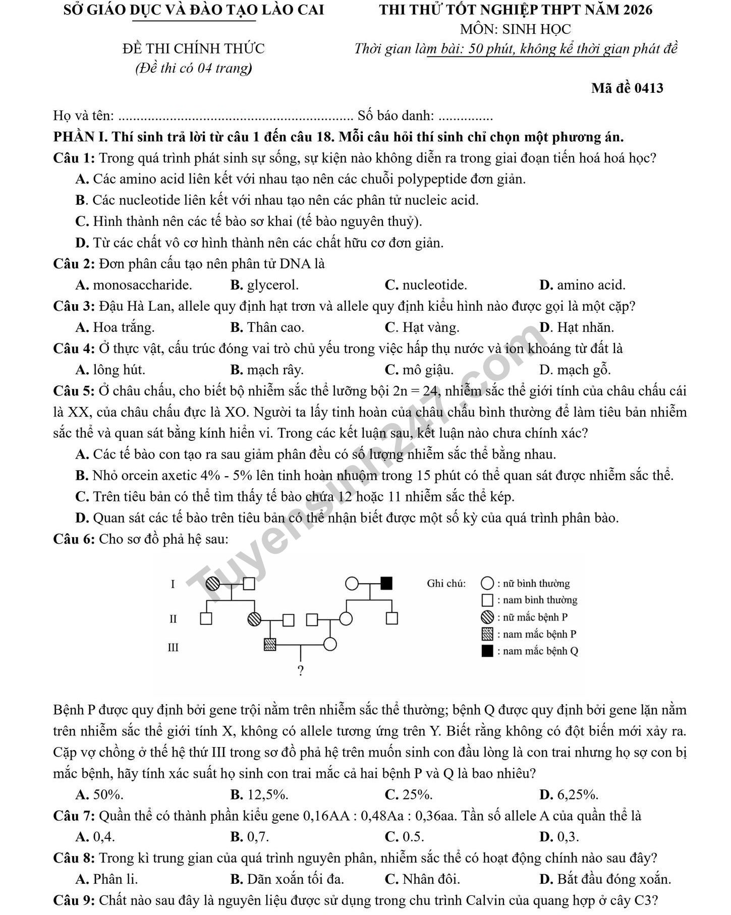 De thi thu tot nghiep THPT 2026 So GDDT Lao Cai - mon Sinh