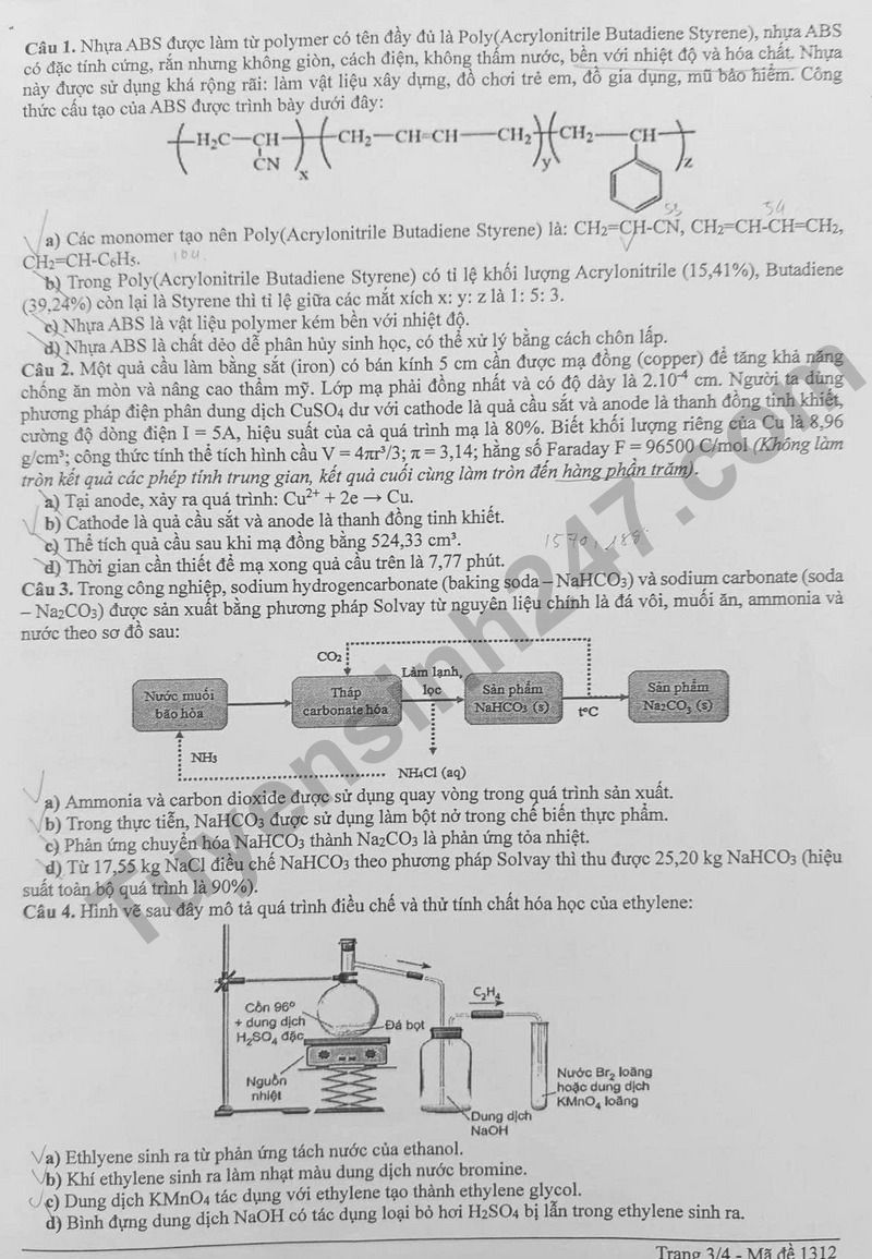 Dap an va de thi thu tot nghiep THPT 2026 mon Hoa lan 1 - So GD Thanh Hoa