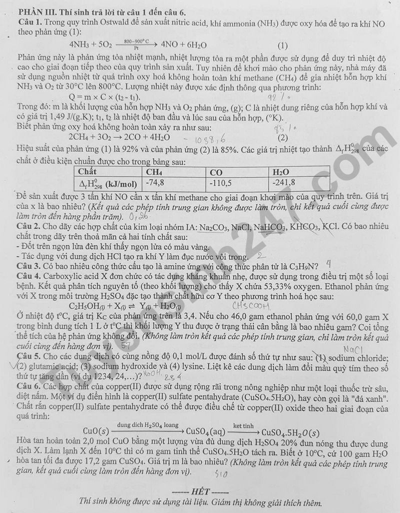 Dap an va de thi thu tot nghiep THPT 2026 mon Hoa lan 1 - So GD Thanh Hoa