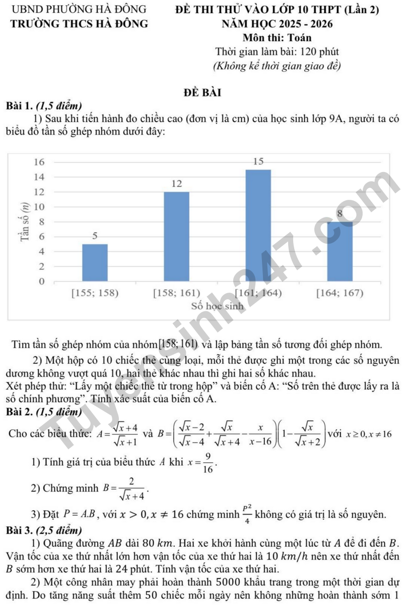 De thi thu vao lop 10 mon Toan lan 2 truong THCS Ha Dong – Ha Noi nam 2026