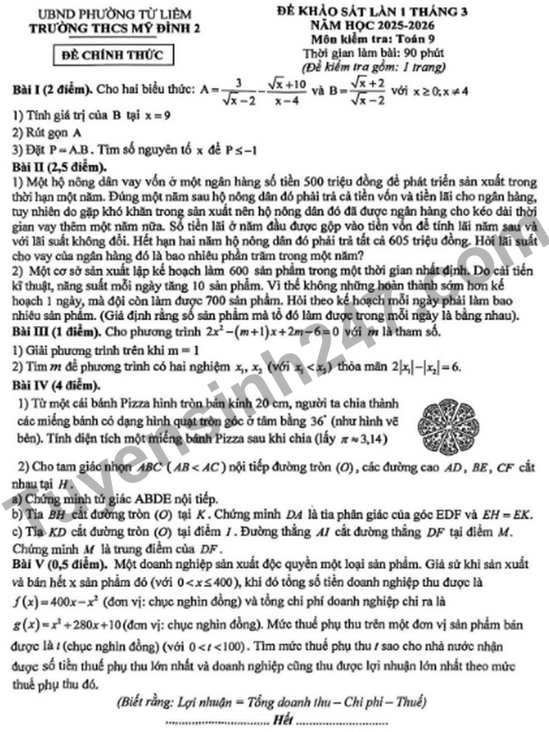 De khao sat chat luong vao 10 Truong THCS My Dinh 2 nam 2026
