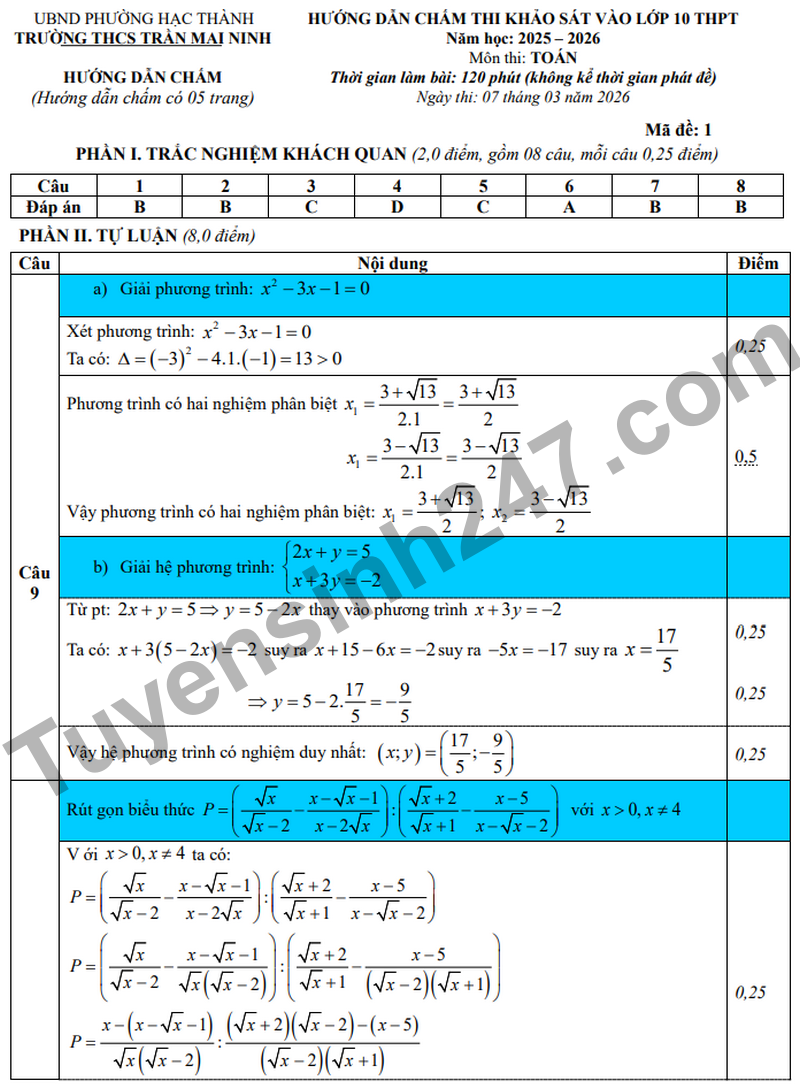 De khao sat thi vao 10 Truong THCS Tran Mai Ninh nam 2026 (Co dap an)