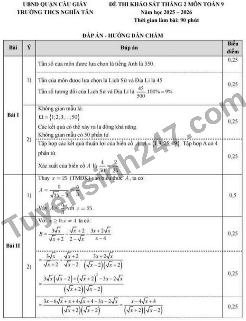 De khao sat Toan 9 Truong THCS Nghia Tan nam 2026 (Co dap an)