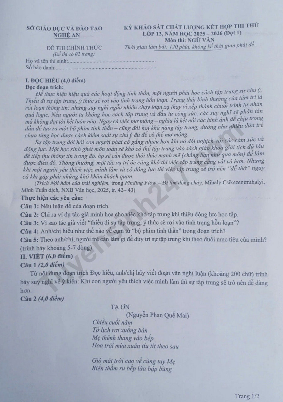 De thi thu mon Van tot nghiep THPT 2026 - So GD Nghe An