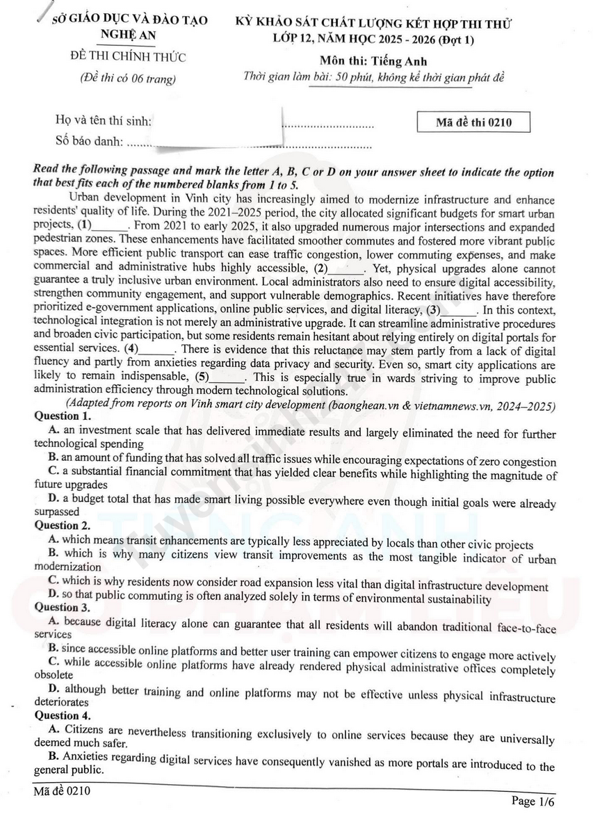 De thi thu mon Anh tot nghiep THPT 2026 - So GD Nghe An (Dot 1)