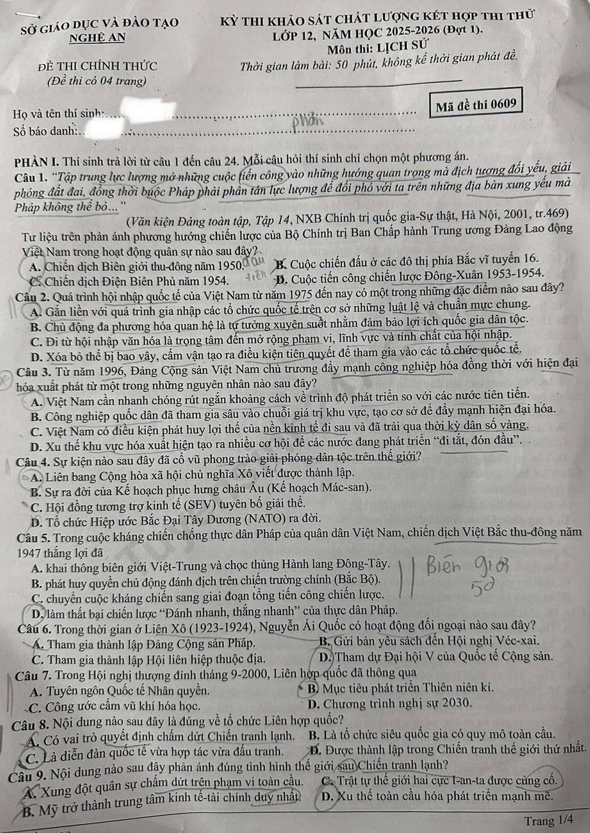 De thi thu mon Su tot nghiep THPT 2026 - So GD Nghe An dot 1