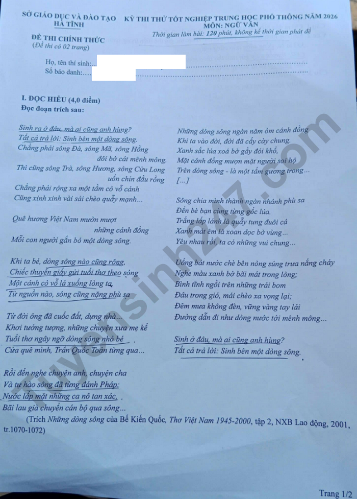 De thi thu tot nghiep THPT 2026 mon Van - So GD Ha Tinh