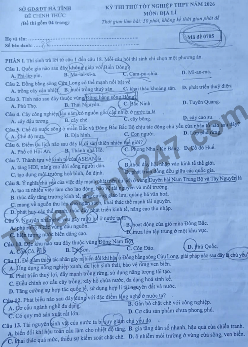 De thi thu tot nghiep THPT mon Dia nam 2026- So GD Ha Tinh