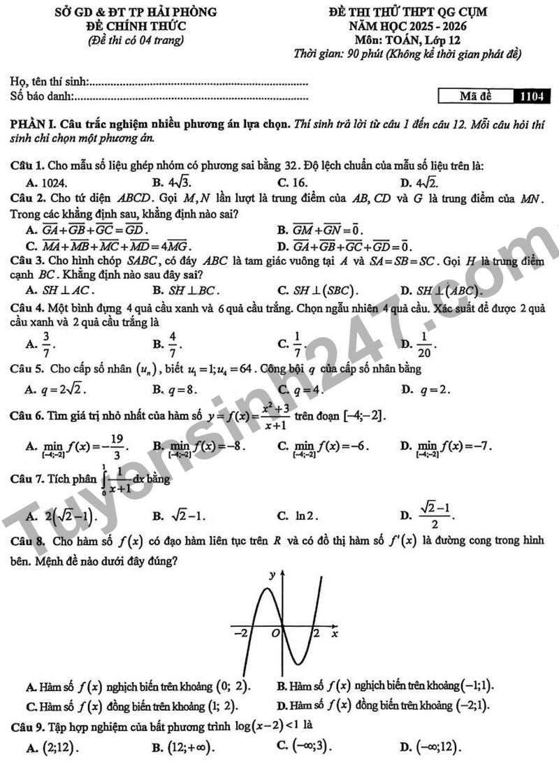 De thi thu THPT quoc gia cum truong THPT- Hai Phong mon Toan nam 2026