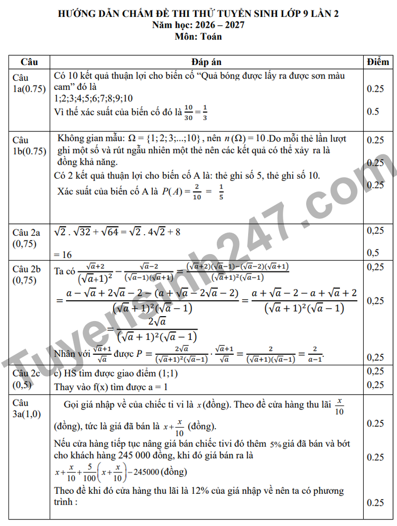 De thi thu Toan vao 10 nam 2026 truong THCS Nghia Thuan (Co dap an)