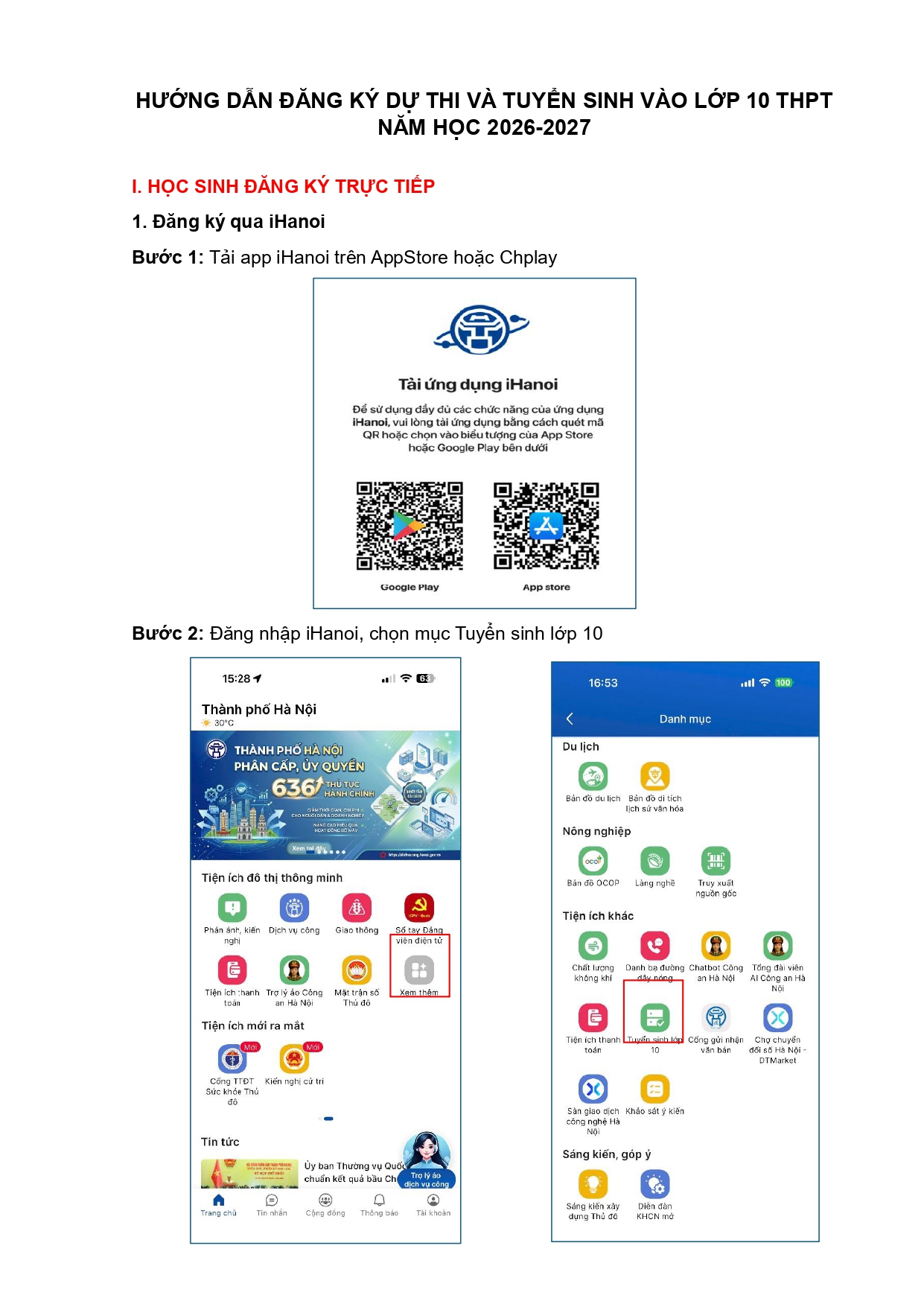 Ha Noi huong dan cach thu dang ky truc tuyen du thi lop 10 nam 2026