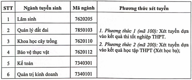 Thong tin tuyen sinh Phan hieu Dai hoc Lam nghiep tai Gia Lai 2026