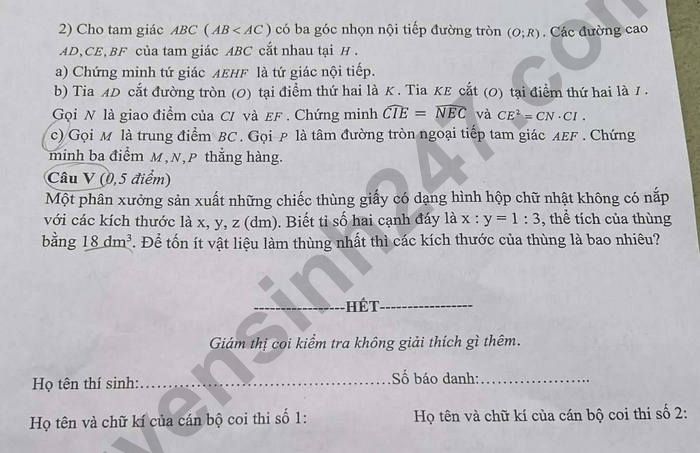 De thi hoc ki 2 mon Toan 9 THCS Thai Thinh 2026