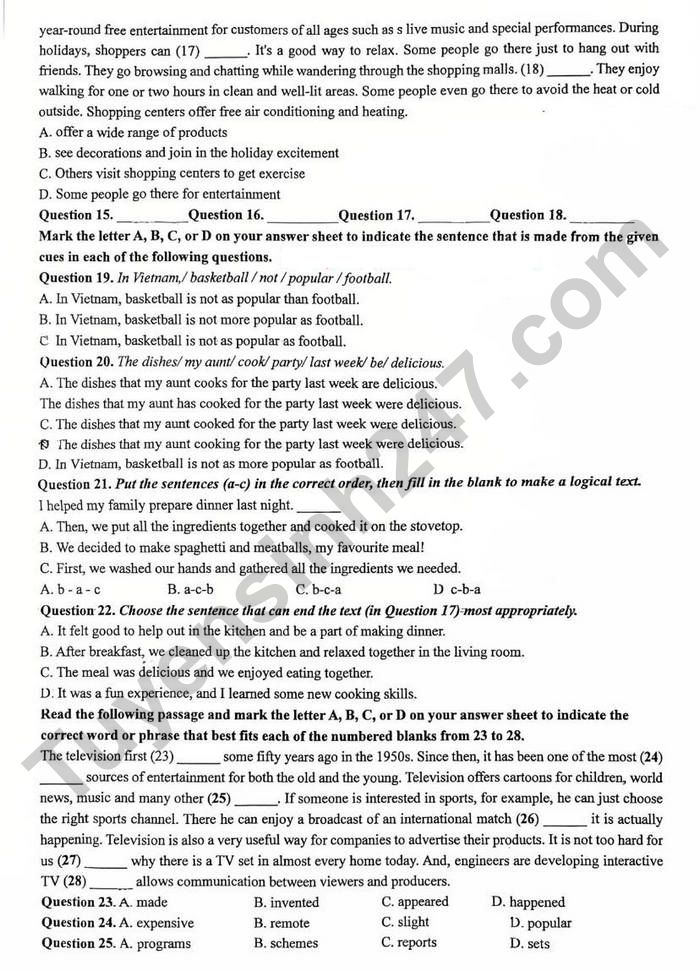 De thi thu vao lop 10 mon Anh 2026 - THCS Ba Trai (lan 1)