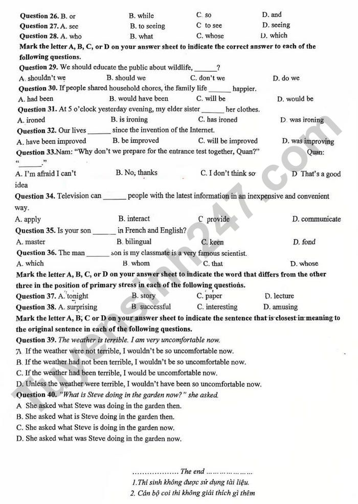 De thi thu vao lop 10 mon Anh 2026 - THCS Ba Trai (lan 1)