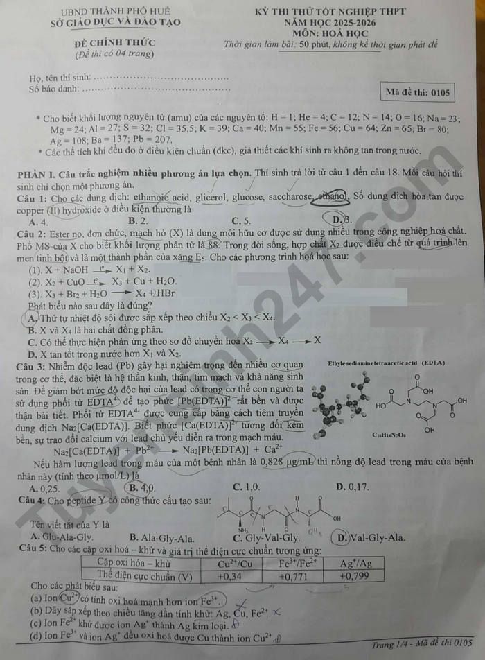 De thi thu tot nghiep THPT 2026 TP Hue - mon Hoa