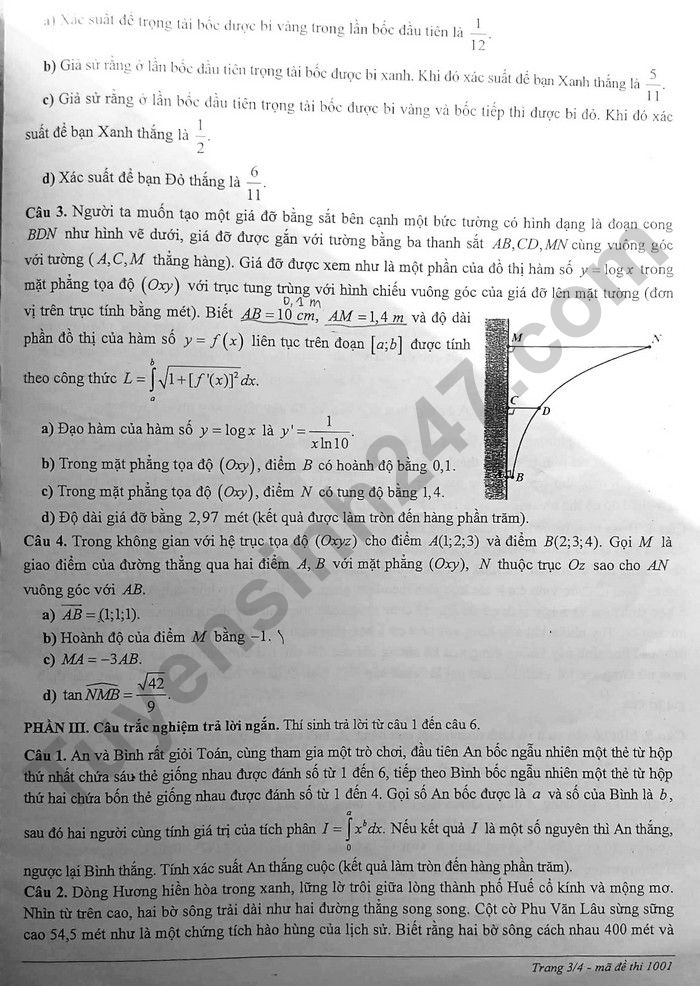 De thi thu tot nghiep THPT mon Toan - TP Hue 2026