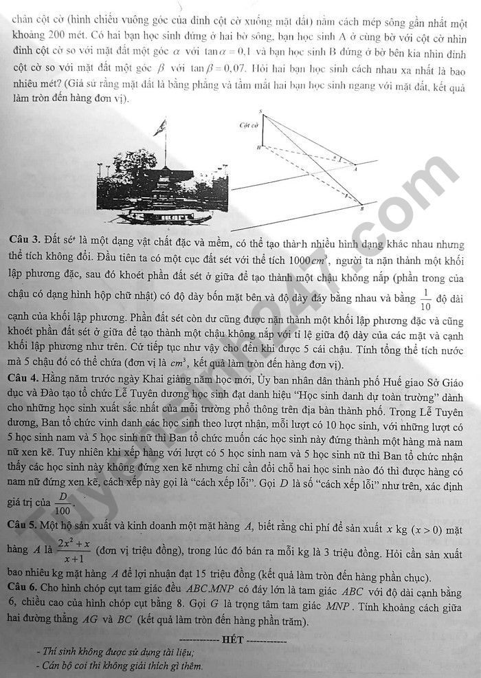 De thi thu tot nghiep THPT mon Toan - TP Hue 2026
