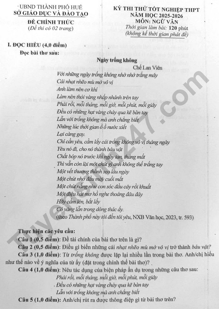 De thi thu mon Van tot nghiep THPT 2026 - TP Hue