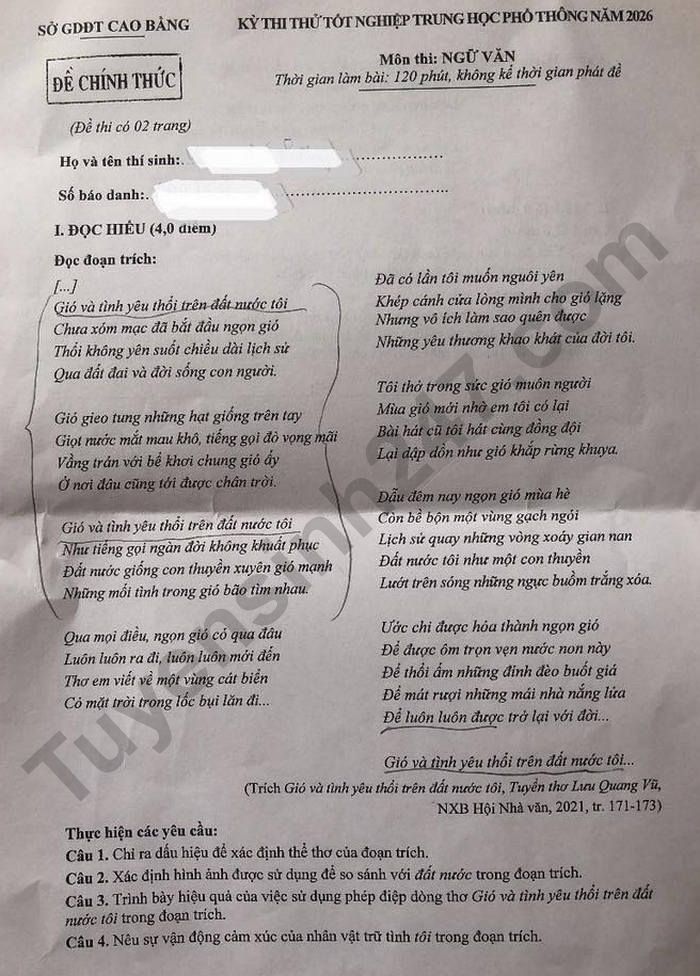 De thi thu mon Van tot nghiep THPT 2026 - So GDDT Cao Bang