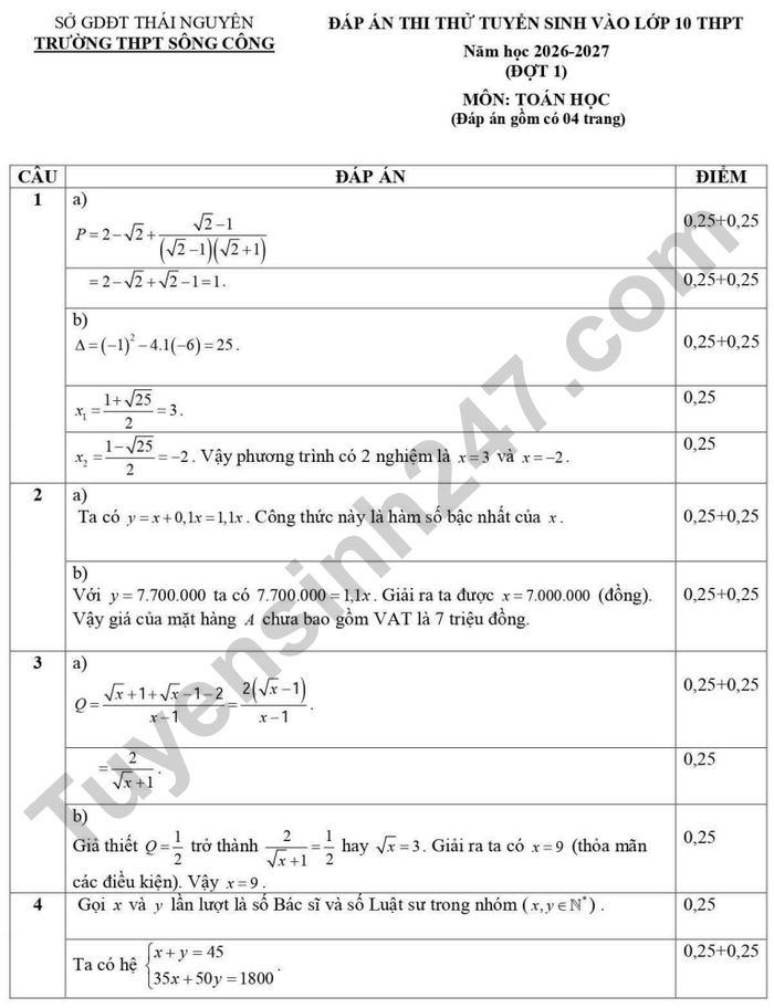 De thi thu vao lop 10 mon Toan 2026 - THPT Song Cong (co dap an)