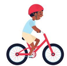 A cartoon of a child riding a bike

Description automatically generated